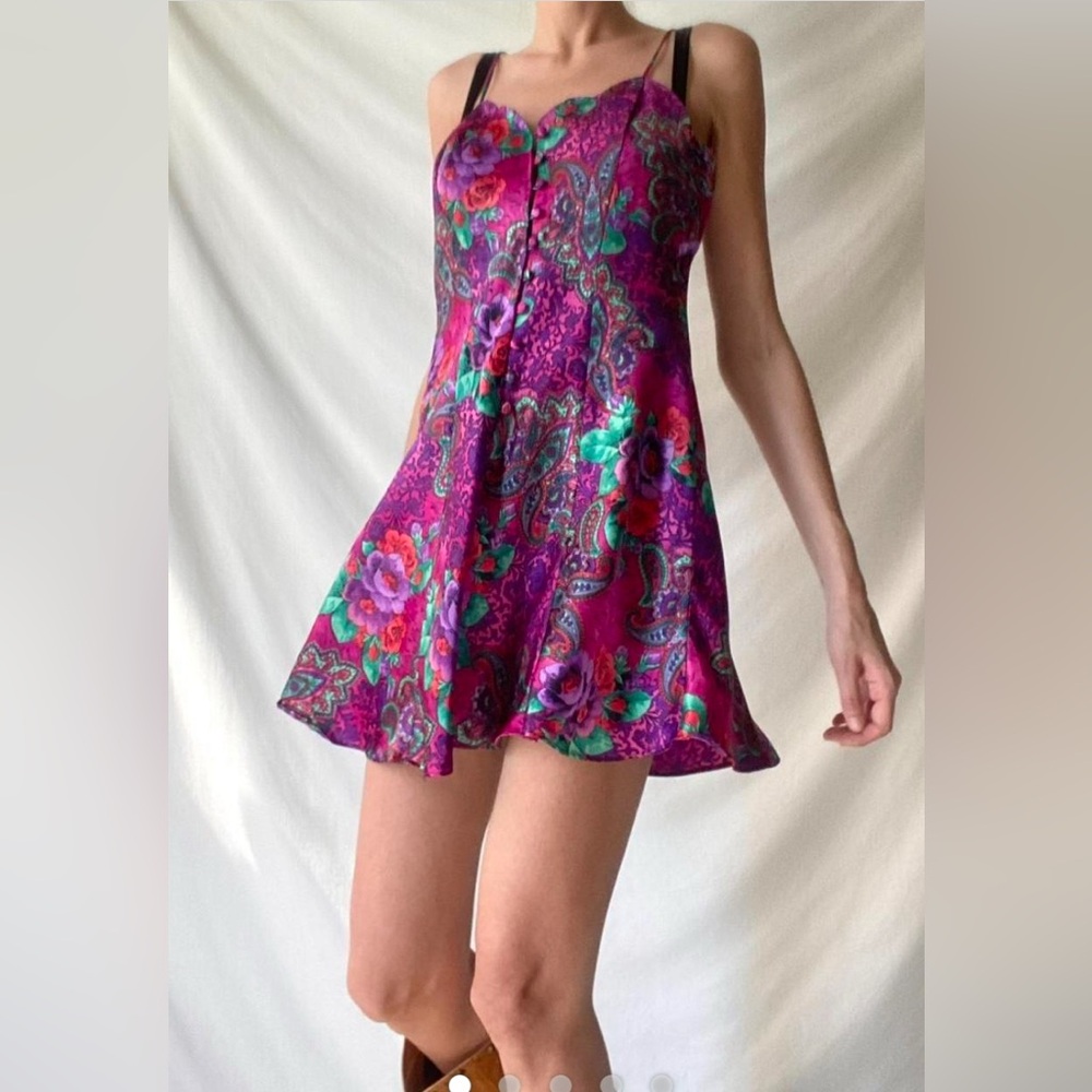Vintage Victoria's Secret gold label Vibrant Purple Floral Mini Dress
